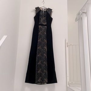 BCBG Floor Length Black and Nude Lace Gown